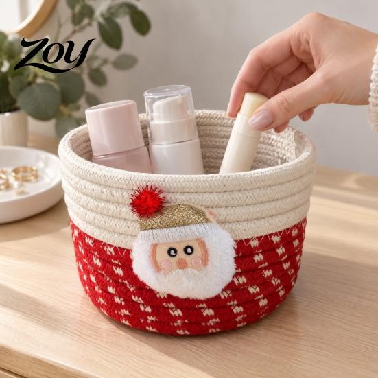 Durable Woven Bins Cotton Rope Storage Basket, Cute Christmas Theme Organizer, Handmade Bowls Decorative Fabric Bin for Snacks And Sundries