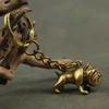 Pure Brass Cute Cartoon Dog Key Chain Pendants Vintage Metal Copper Animal French Bulldog Pug Figurines Keychain Hanging Jewelry.
