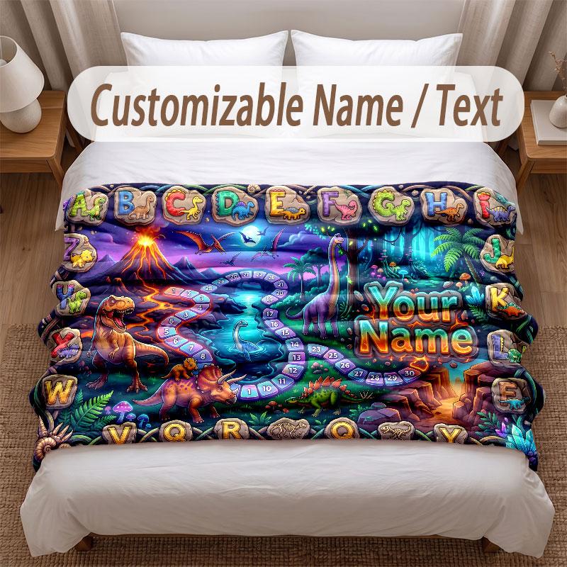 Coperta Morbida a Tema Dinosauri Personalizzata con Stampa Nome Testo Coperta Calda Decorazione Divano Casa Camera da Letto