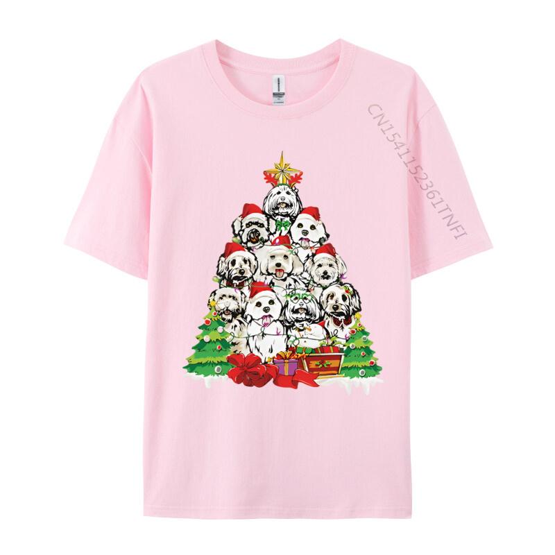 Christmas Pajama Maltese Tree Dog Xmas T Shirts Hip Hop Novelty Cotton Men Top Tshirts England Style