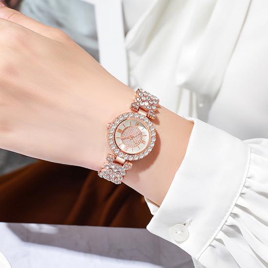 Women's Rhinestone Bracelet Watch Alloy Roman Numerals Quartz Wristwatch with Densely Set Crystals, 7mm Ultra Thin Lightweight Design for Office