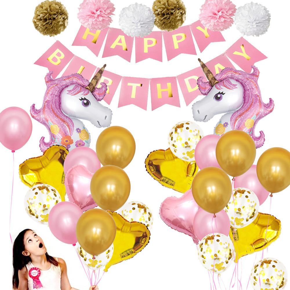 Unicorn Theme Party Decoration Balloon Paper Flower Ball Set Unicorn Balloon Fishtail Flag Birthday Party Decoration