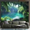 Tropical Cave Lake Tapestry Jungle Green Forest Turquoise Water Nature Scenery Wall Hanging Decor for Bedroom Living Room
