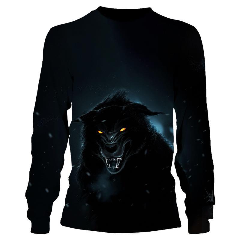 Sport Wear Men Animal Wolf Simple T Shirts Autumn Round Neck Long Sleeve Top Men's Spring Plus Size 3d Print T Shirt