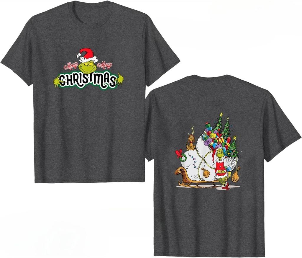 Christmas Tops Grinch Hugs Christmas Sleigh Fashion Casual Loose T Shirt for Both Men and Women Top Y2k Tees Unisex