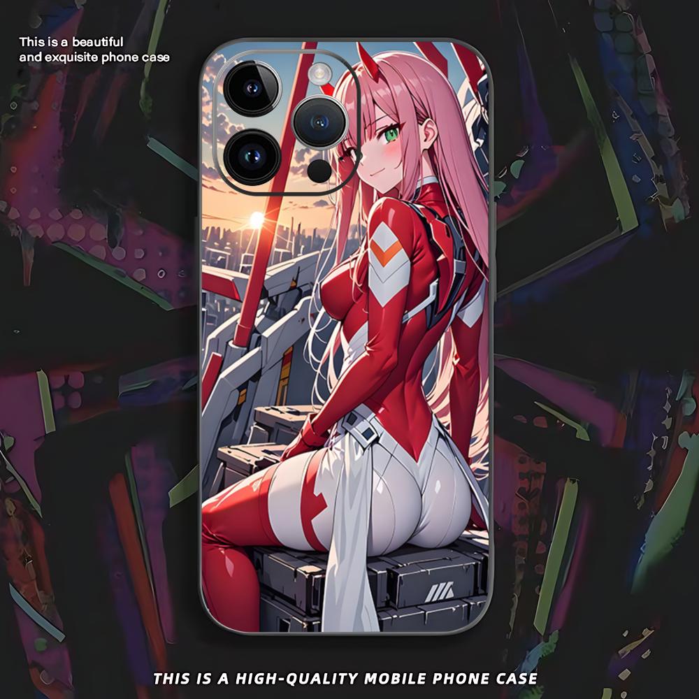 Cute Zero Two Anime Cool Phone Case For iPhone 16 16e 15 14 13 12 11 XS XR Plus Mini Pro Max Soft black Shockproof Cover