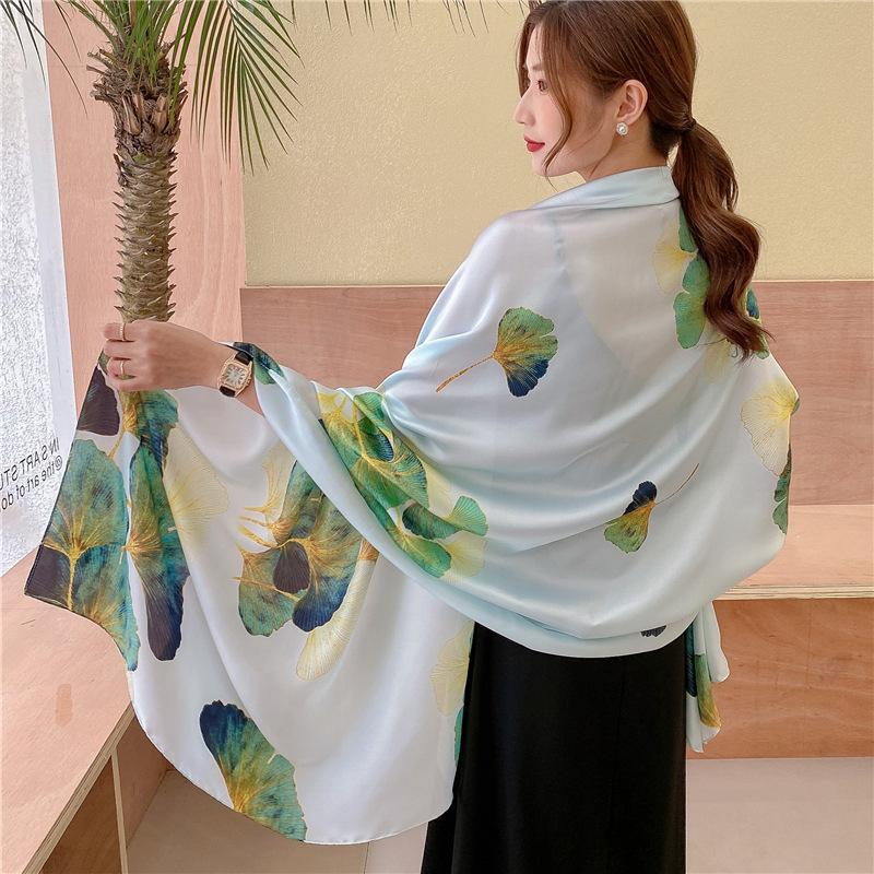 

Новый темпераментный шелковый шарф Li Jin, атласный гинкго билоба, маленькая прозрачная шаль от солнца, дорожный праздничный шарф, шарф, имитация шелка 180*90cm