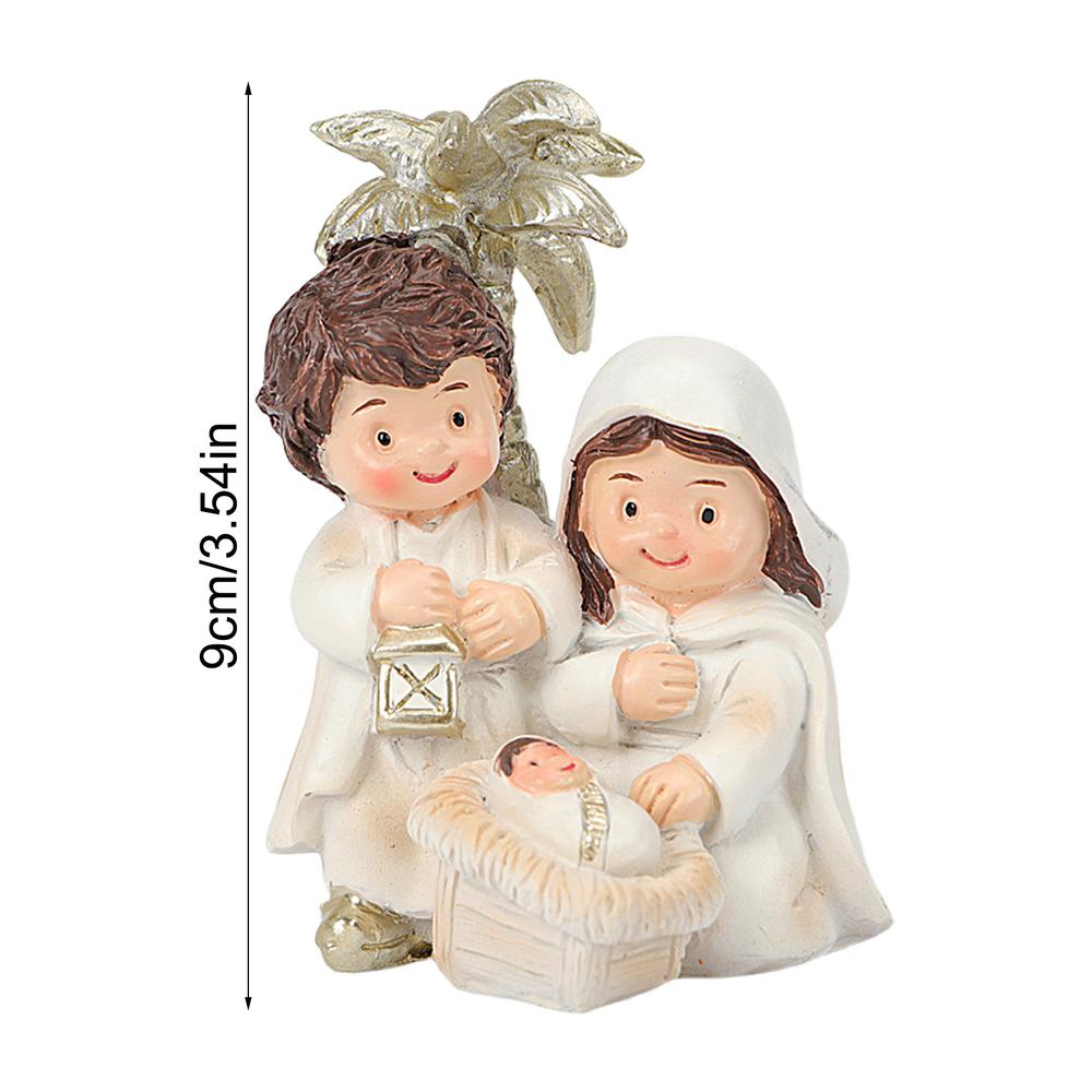Christmas Nativity Statue Resin Small Manger Scene Set Collectible Figurines Jesus Birth Decorations for Desk Window Decoration
