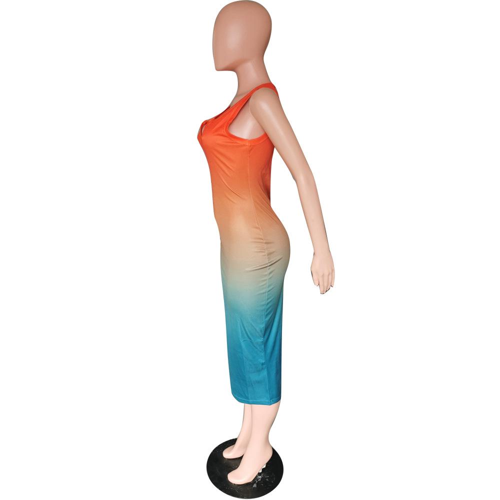 Sexy Gradient V-neck Bodycon Midi Dress - Elegant European & American Style Women's Clothing