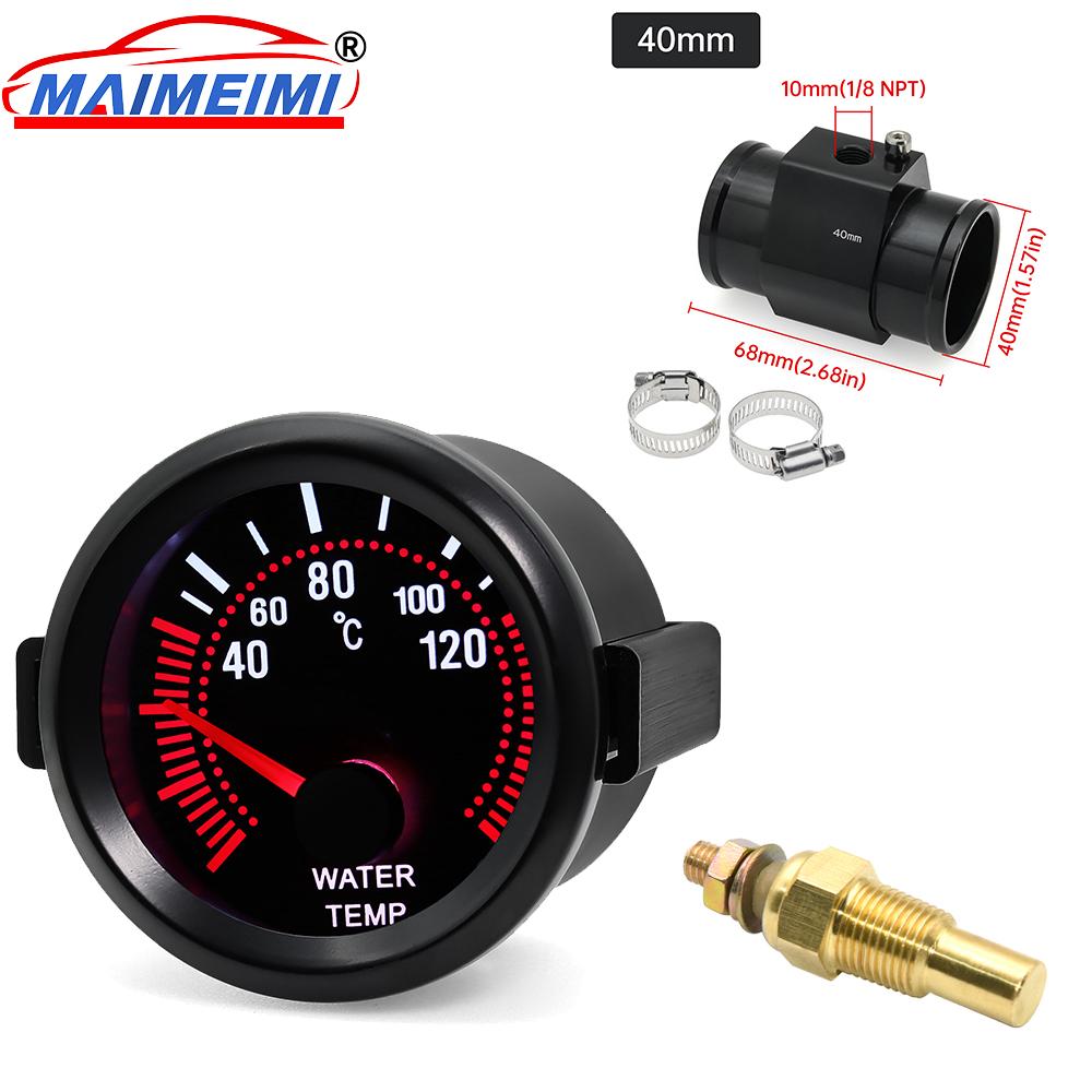 52mm Car Gauge  Water Temp Temperature Gauge 40~120 ℃ With White Backight 26-40MM Water Temp Adapter Joint Pipe