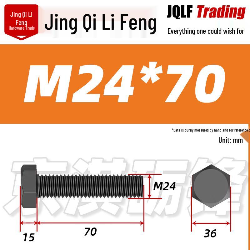 Grade 12.9 Reverse Thread Hex Bolt, M6-M24 High-Strength Blackened Hexagon Screw