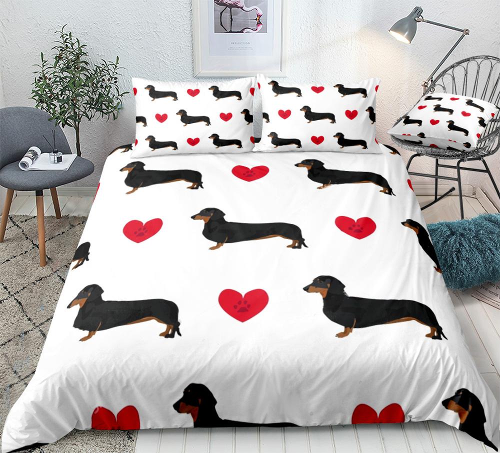 Dachshund Dog King Queen Duvet Cover Cartoon Pet Puppy Bedding Set Sausage Dog Quilt Cover Cute Animal Polyester Comforter Cover