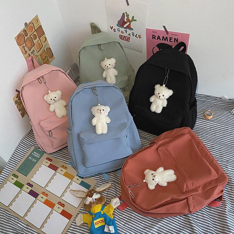 Schoolbag, Korean Style INS Fresh Solid Color Backpack, Large Capacity for Classes, Tutoring, Commuting, Women's Backpack, Travel Lightweight Backpack