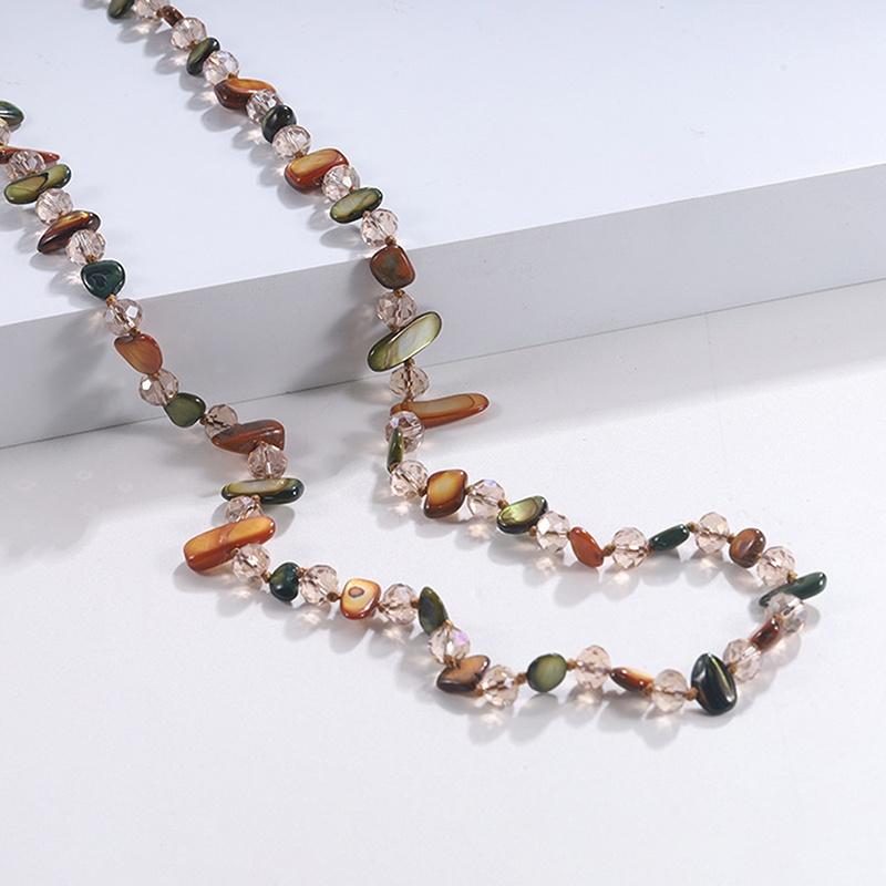 Vintage Bohemian Multicolored Shell Beaded Double-Layer Necklace Trendy Vacation Stacking Long Necklace Jewelry