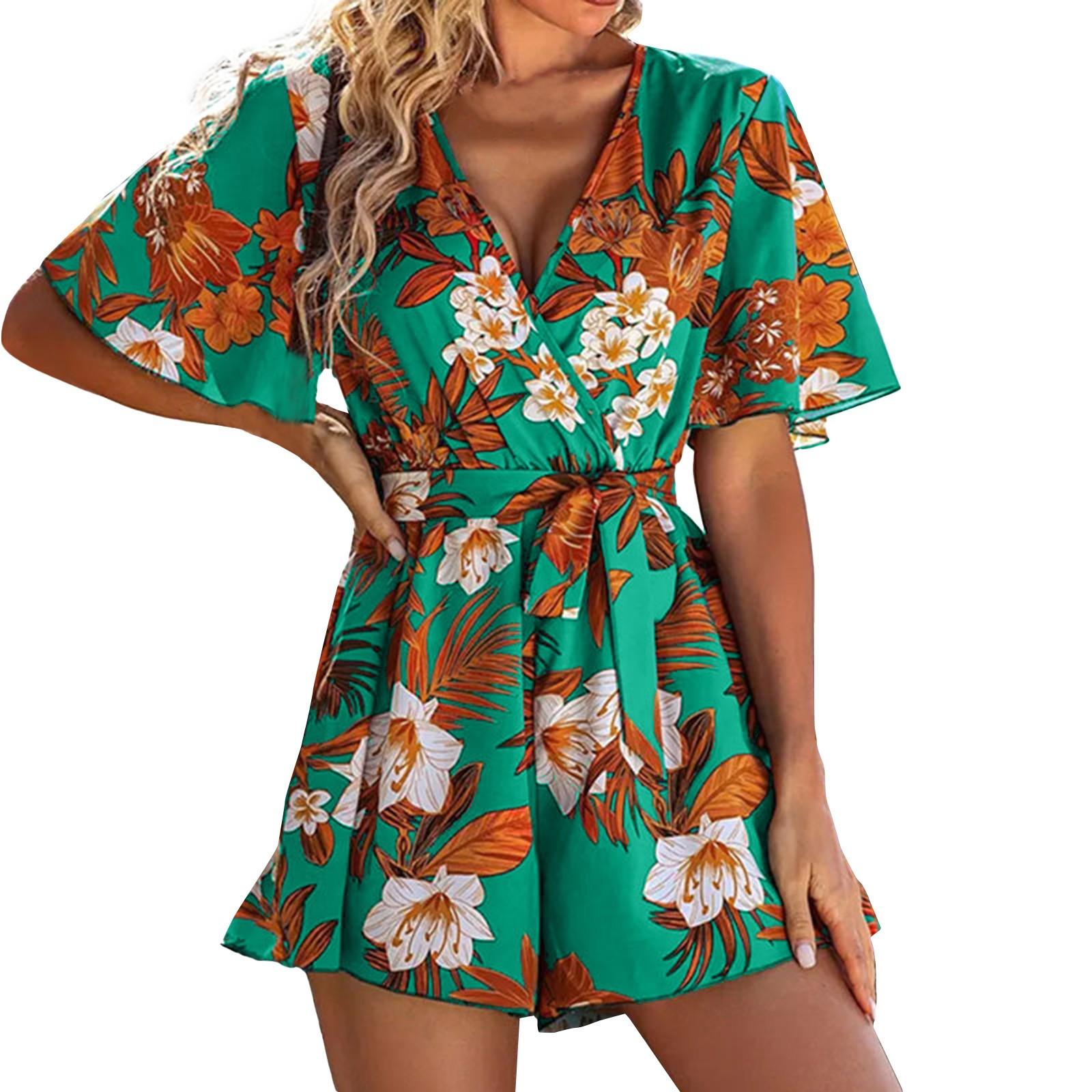 

Женский модный комбинезон с рюшами и рукавами через плечо, свободный комбинезон с принтом