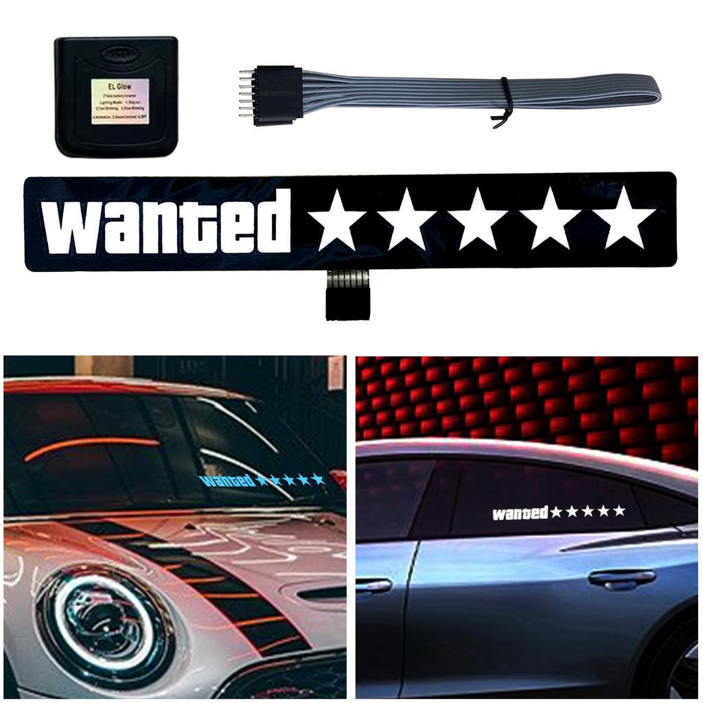 Wanted 5 Star Car Windshield Glow Panel Electric Marker Lamp Blue LED Decoration Light Sticker Flashing Lights