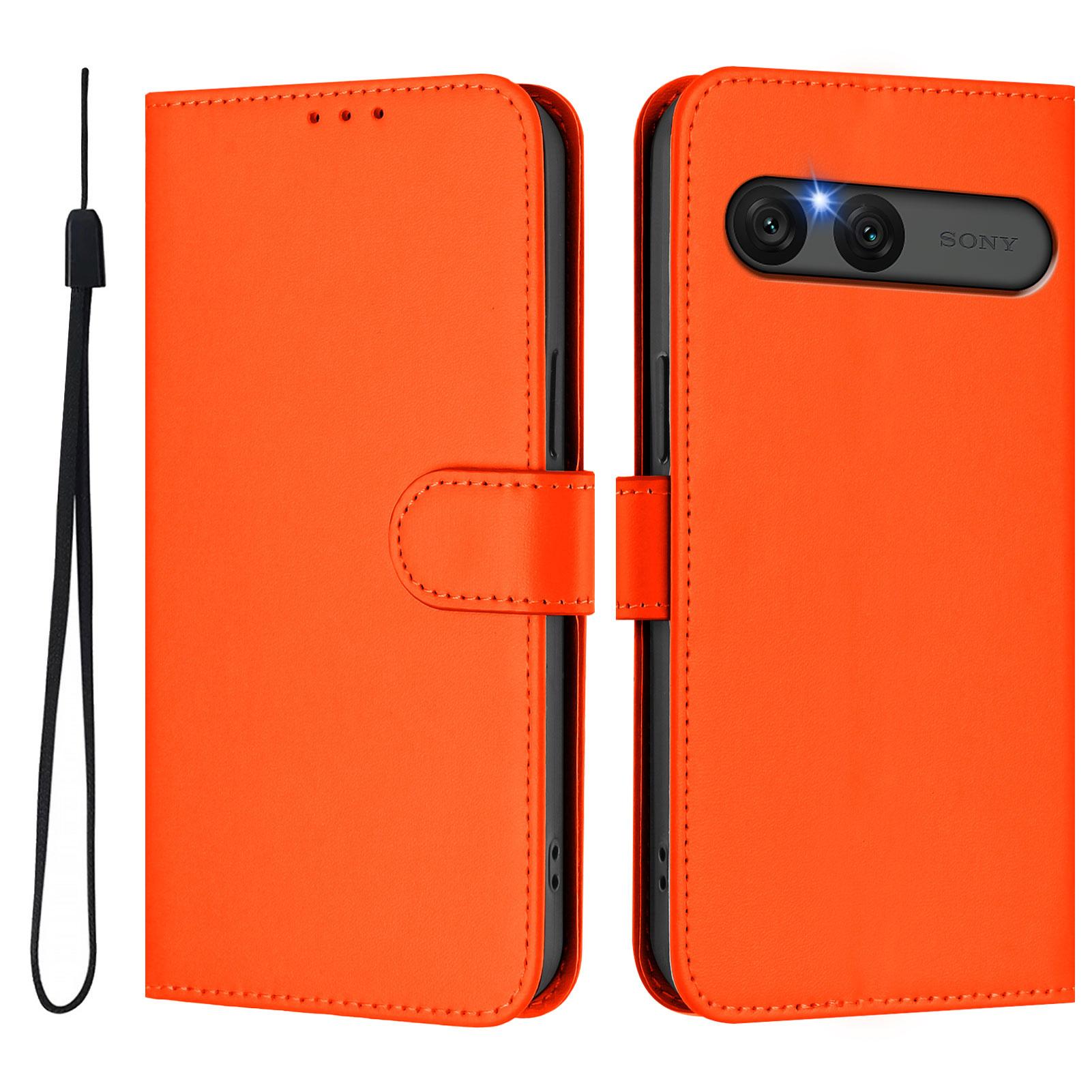 

For Sony Xperia 10 VII Case Solid Color Wallet Leather Phone Cover with Strap
