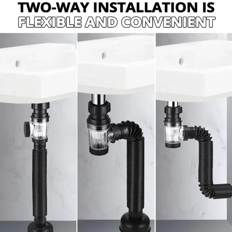 Flip Top Anti-Odor Drain Pipe Set Kitchen Sink Drain Retractable Deodorizing Filter Flexible Downspout Bathroom Anti Clogging