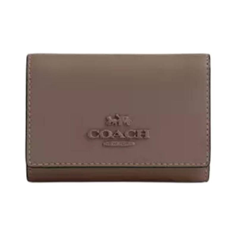 COACH Micro ogo logo snap closure fine calfskin wallet women s dark stone dark stone color коричневый