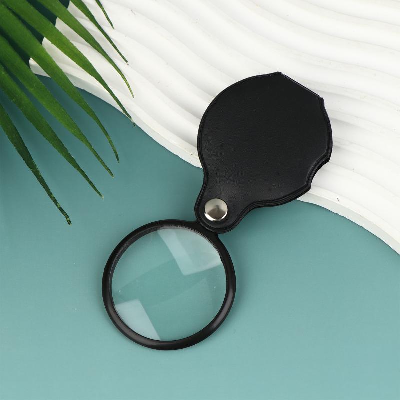 Folding Magnifying Glass Folded Leather Case Portable Handheld Jewelry Loupe 8X Mini Magnification 50/60/70MM