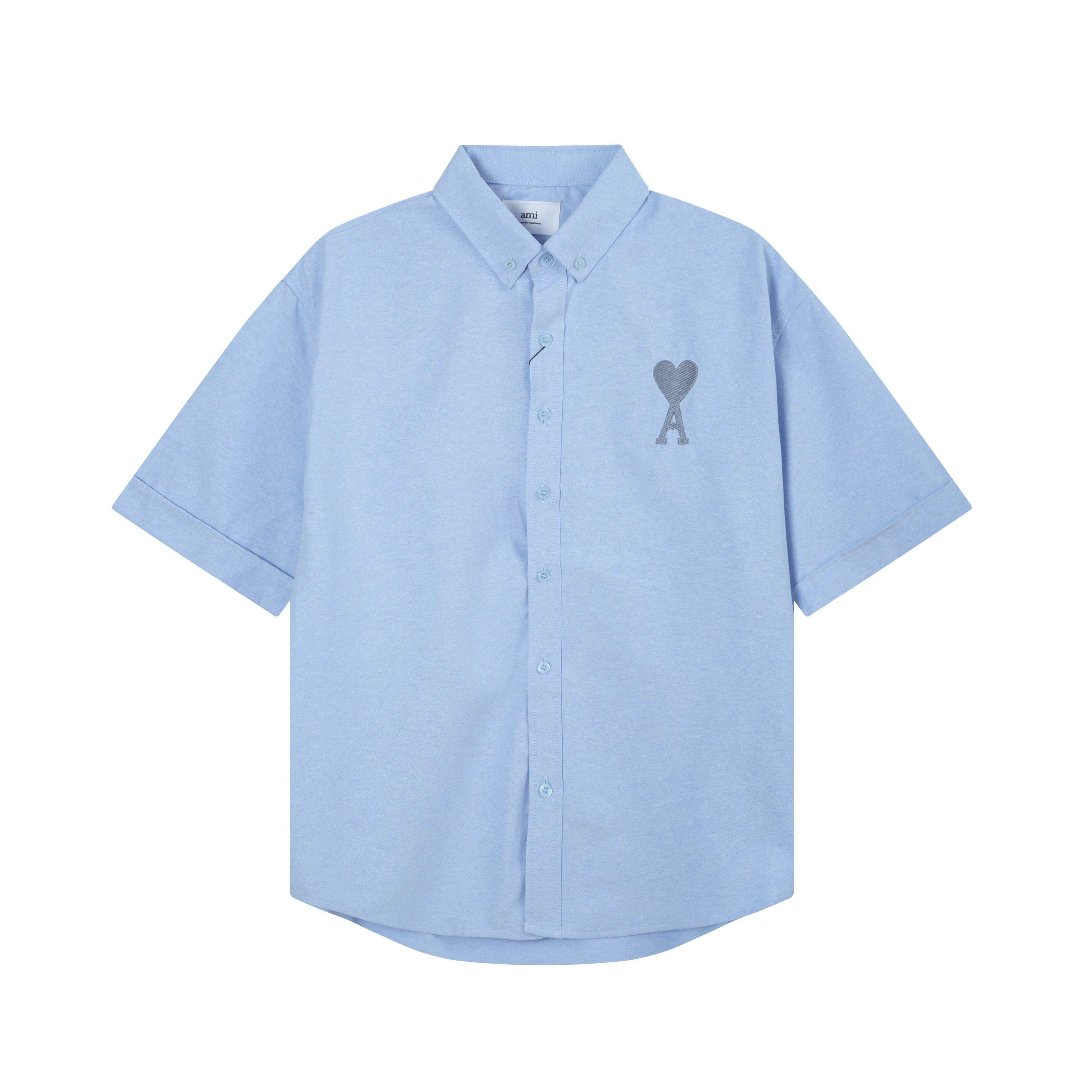 

AMI Classic Autumn Chest Same Color Heart Embroidered Casual Cotton Solid Color Short Sleeved Shirt S