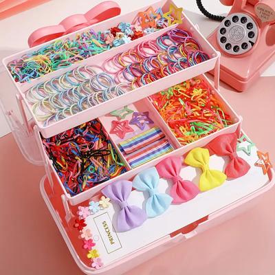 860pcs Various Hair Accessory Sets, Colorful Elastic Headbands, Bows, Flowers, Stars, Multi-functional Cute Hair Clips, Not Including Boxes