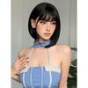 Krátké paruky Bob ze syntetických vlasů s ofinou Černá rovná vrstvená paruka Lolita pro ženy Cosplay Denní tepelně odolná