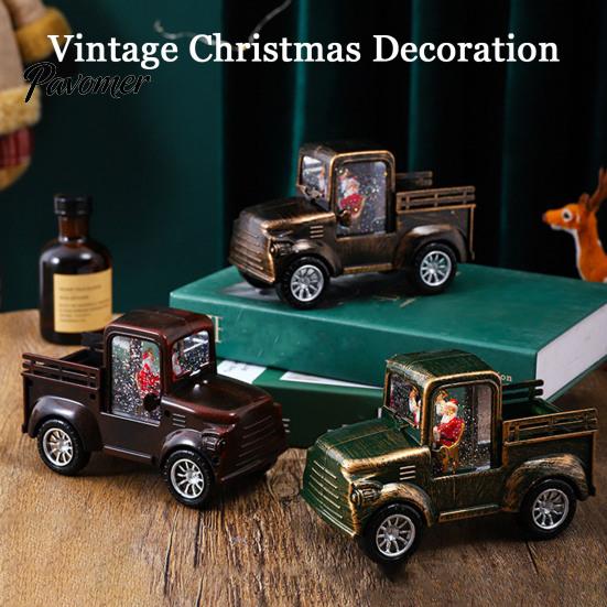 Retro Pickup Truck Decor Christmas Night Light with Snow Lantern, Battery Creative Gifts for Family Operated Decorative LED Lamp Home Bedroom, Holiday