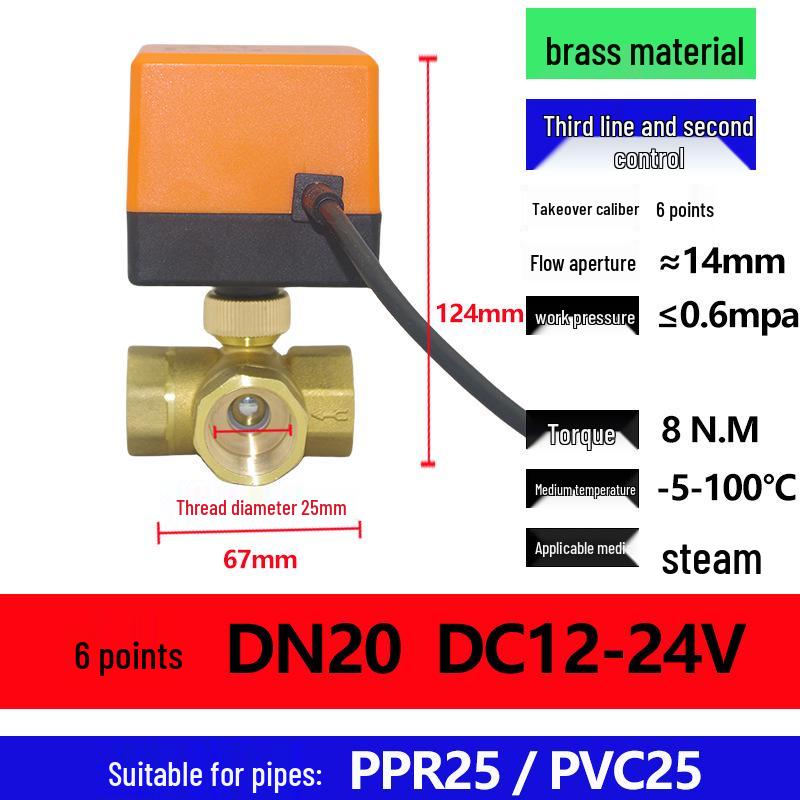 Electric Copper Ball Valve, Two/Three-Way Control, for 220V, 12V, 24V Systems - Ideal for AC, Fan Coil, Solar Applications, 4-Point Connection