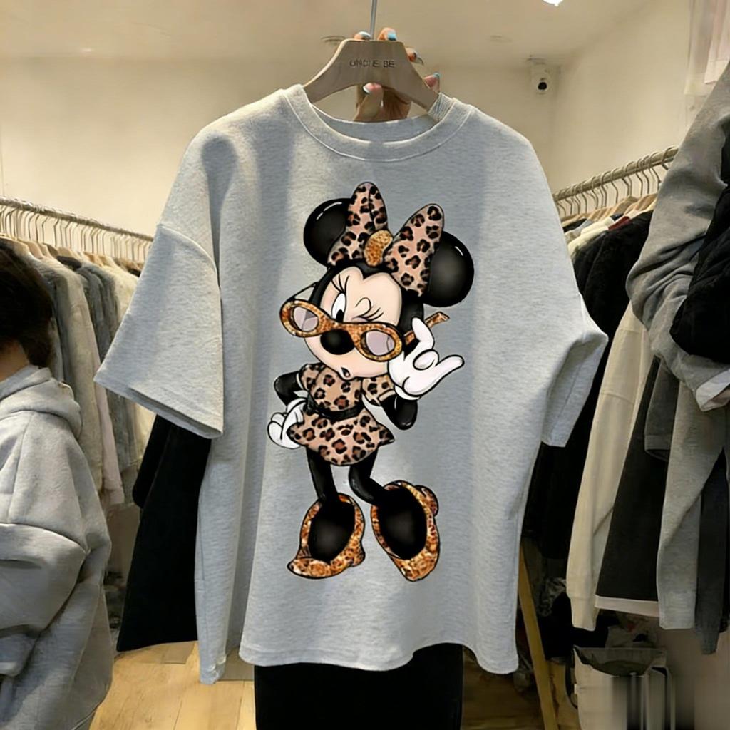 Disney Minnie Mouse Vintage Print T Shirt Women Man 2026 Summer Short Sleeve Cotton Tops Graphic Tee Casual Fashion Y2k Clothes