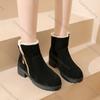 Comemore Winter New Square Heel Cotton Boots Round Toe Suede Padded Warm Snow Botas Casual Side Zipper Platform Booties