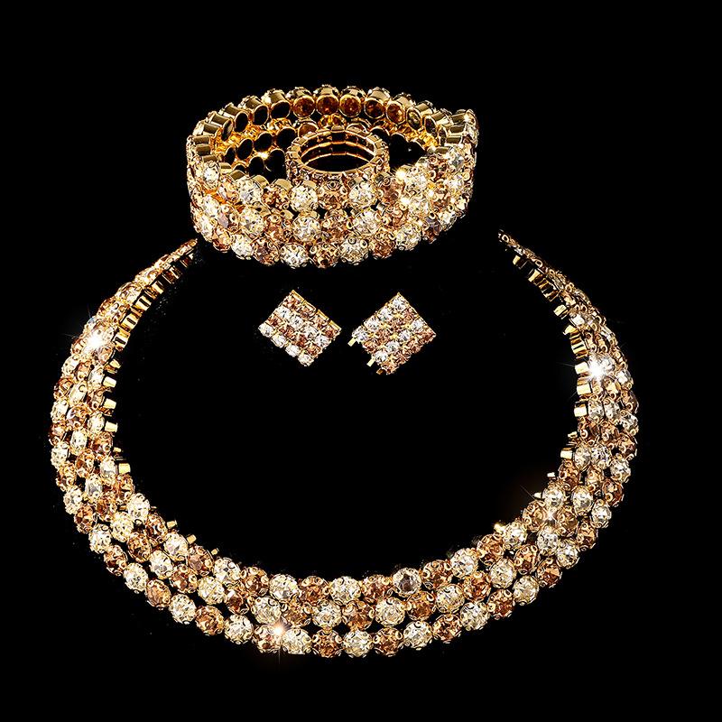 Bridal Wedding Jewelry Bright Diamond Zircon Ring Bracelet Necklace Earrings Four-piece Female