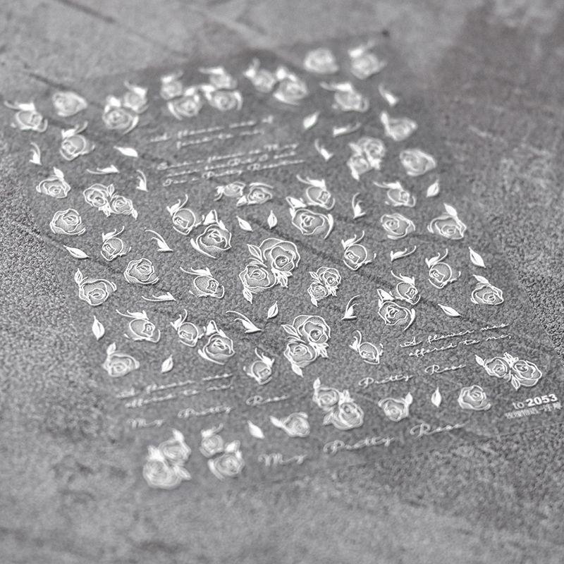 

Black and White Rose Nail Sticker Tomoni Embossed Best Selling Back Glue Cute 5D Nail Sticker Flower Clumps Nail Ornament White Rose Story 2053