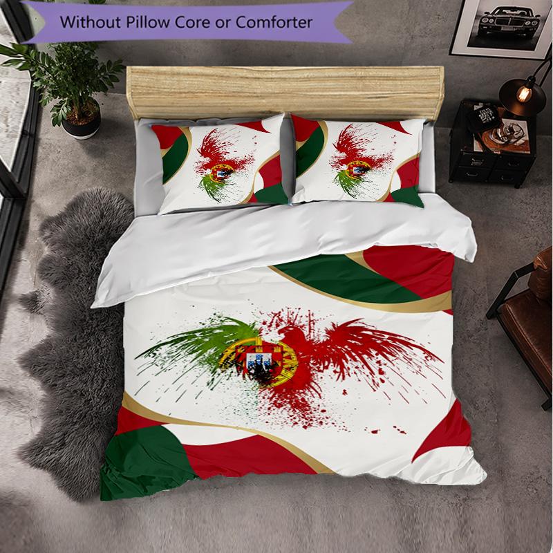 Set Biancheria da Letto 3 Pezzi con Motivo Calcio Portogallo Morbida Copripiumino in Microfibra con Federe per Camera da Letto