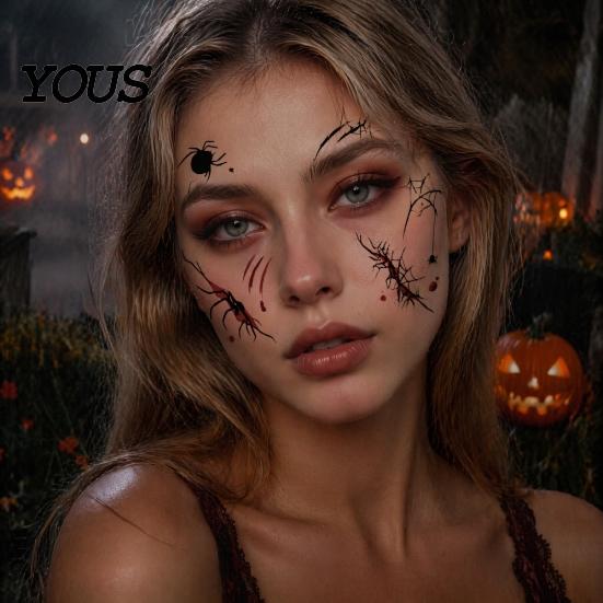 Skin Friendly Temporary Face Art Halloween Tattoo Stickers, Waterproof Scary Makeup Decals for Party, Kits Adults Wound Scar Body Kids Water Transfer