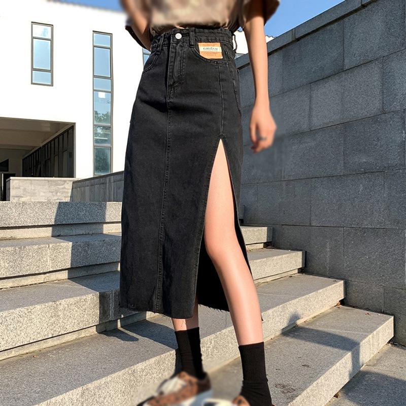 

Винтажный Дизайн Боковой Разрез Джинсовая Юбка Женская Летняя Юбка с Высокой Посадкой S