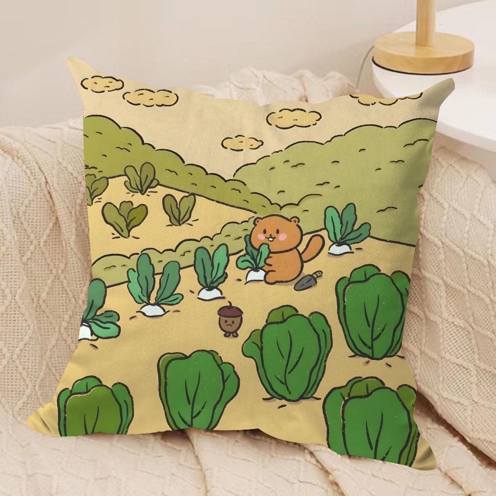 Cute Bear Cushion Cover Soft Plush Fabric DoubleSided Printed Sofa Cushion Cover for All Seasons Home Decor Gift