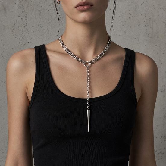 Punk Lariat Y Necklace, Gothic Bat Pendant Necklace, O Ring Long Necklace, Adjustable Slip Chain Necklace Jewelry Gift for Women