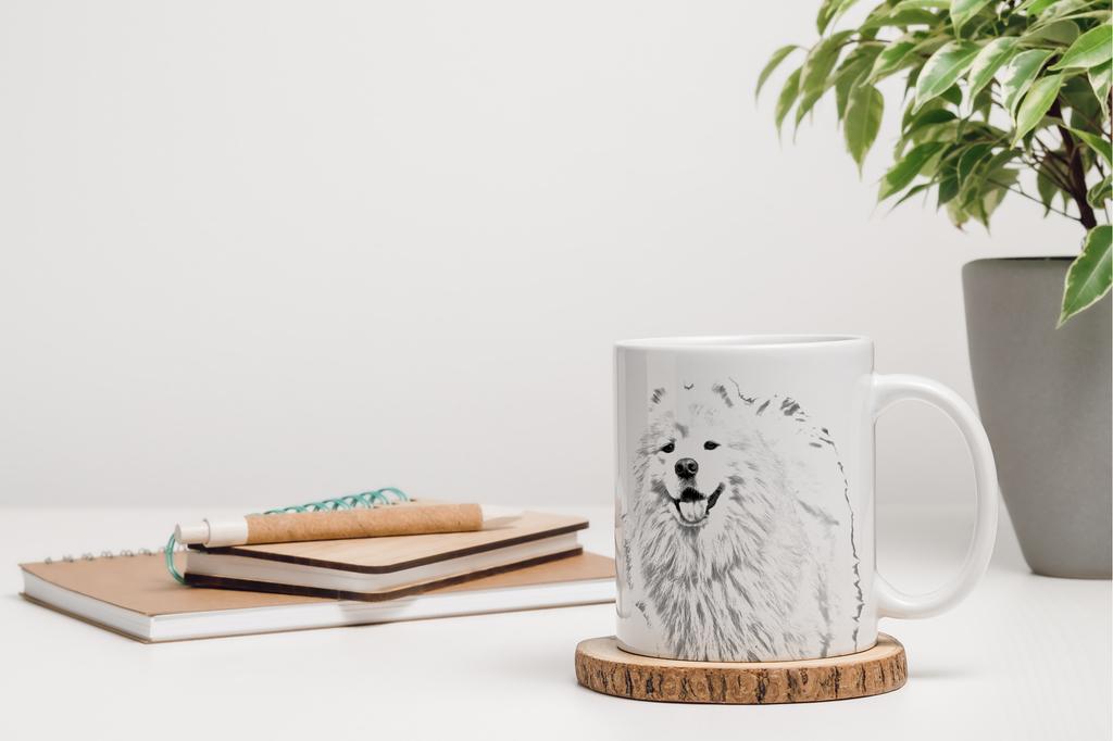 Samoyed, Bjelkier, Samoiedskaya Sobaka - Cup with a Dog, Cute Cup with Graphics, a Gift with Your Photo from the Art-Dog Brand