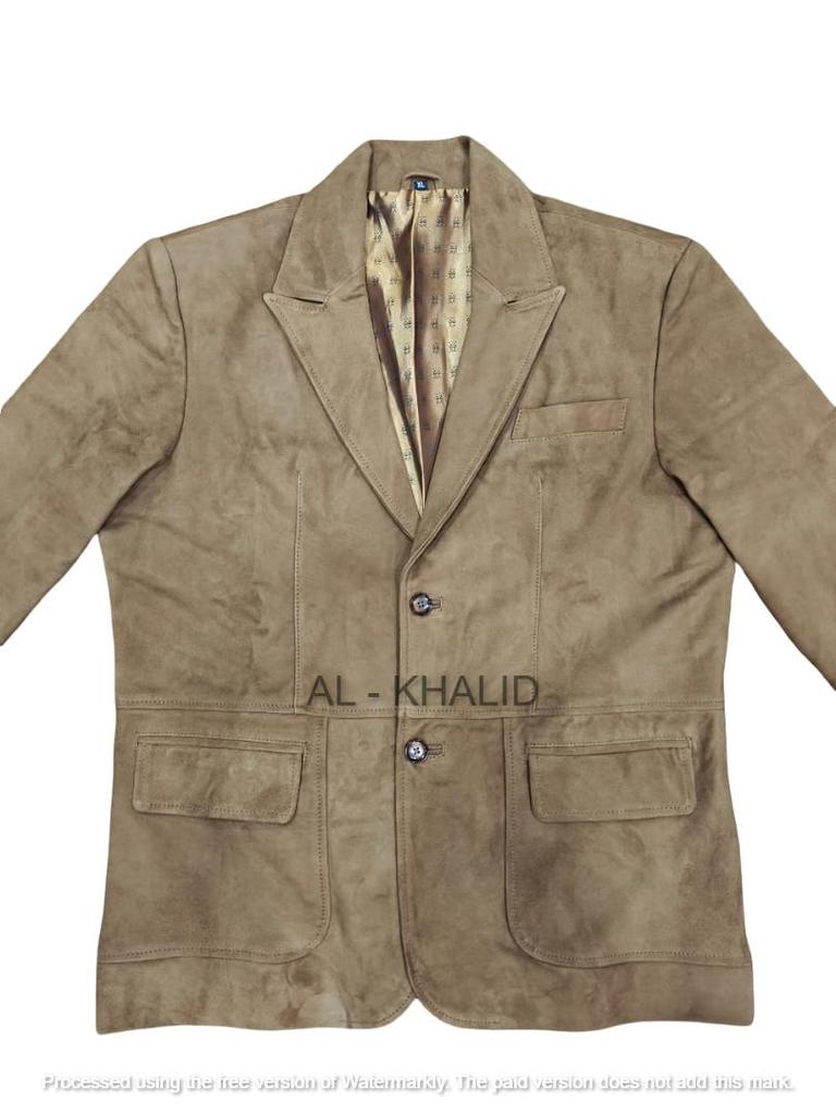AL KHALID Neuer Herren Braun Wildleder ZWEI KNÖPFE Blazer Weiches Lammleder Lässig Slim Fit Mantel Blazer