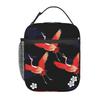 Elegant Chinese Crane And Red Golden Maroon Insulated Lunch Bag for Women Children Portable Food Boxes Thermal Lunch Box Tote