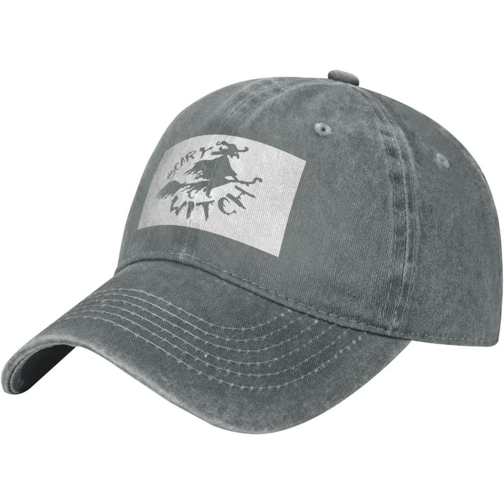Scary Witch Graphic Washed Baseball Cap Cotton Dad Hat Adjustable Streetwear Cap