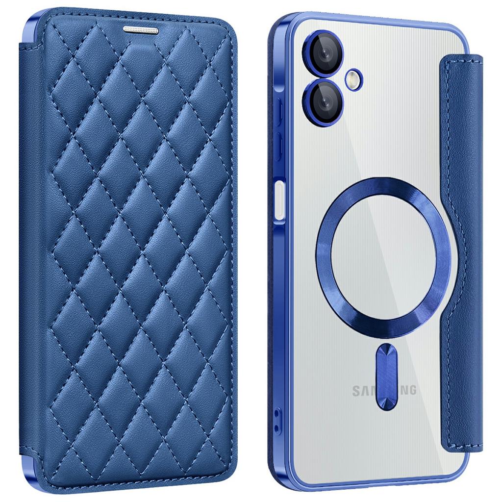 For Samsung Galaxy A06 4G Case Compatible with MagSafe Rhombus PU Leather Phone Cover