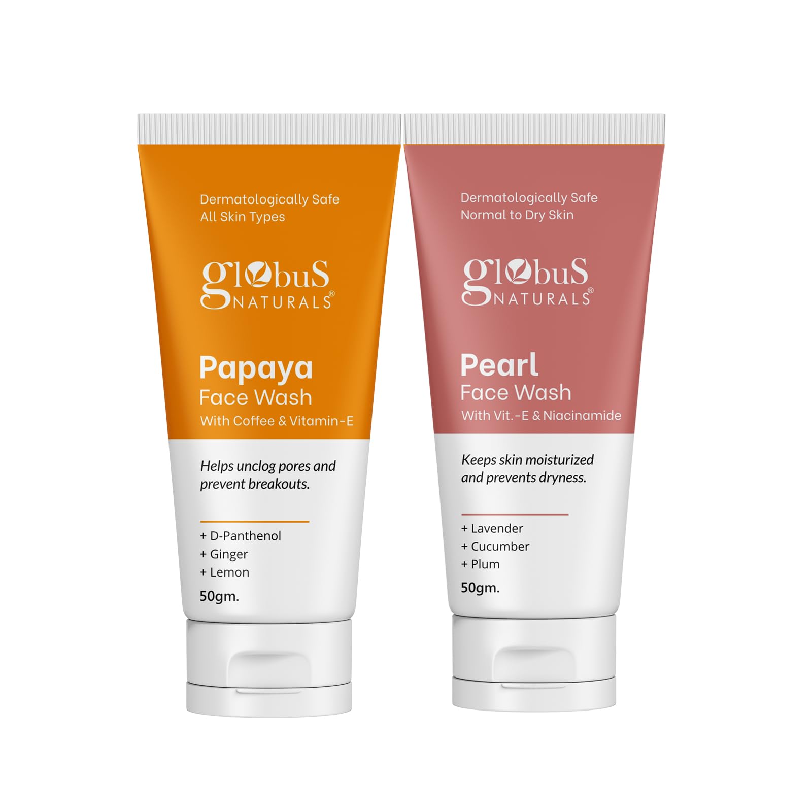 Globus Naturals Комбо для умывания лица с папайей против загара и жемчугом против старения, 50 г, Набор из 2 шт.