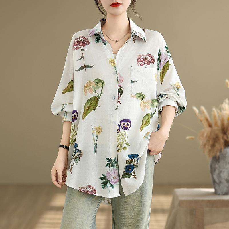 Dimanaf 2025 Women Plus Size Spring Summer Shirt Long Sleeve Blouse Buttons Fashion Tops Tees Loose Printing New Blouse