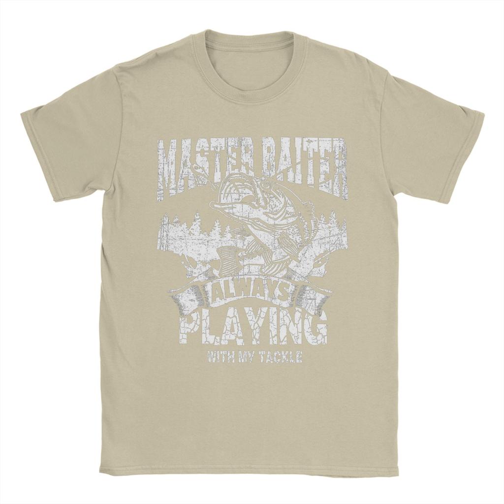 Master Baiter Spielt Immer mit Meiner Ausrüstung Angel T-Shirts Herren Baumwolle Vintage T-Shirt Rundhals T-Shirt Kurzarm Geschenk