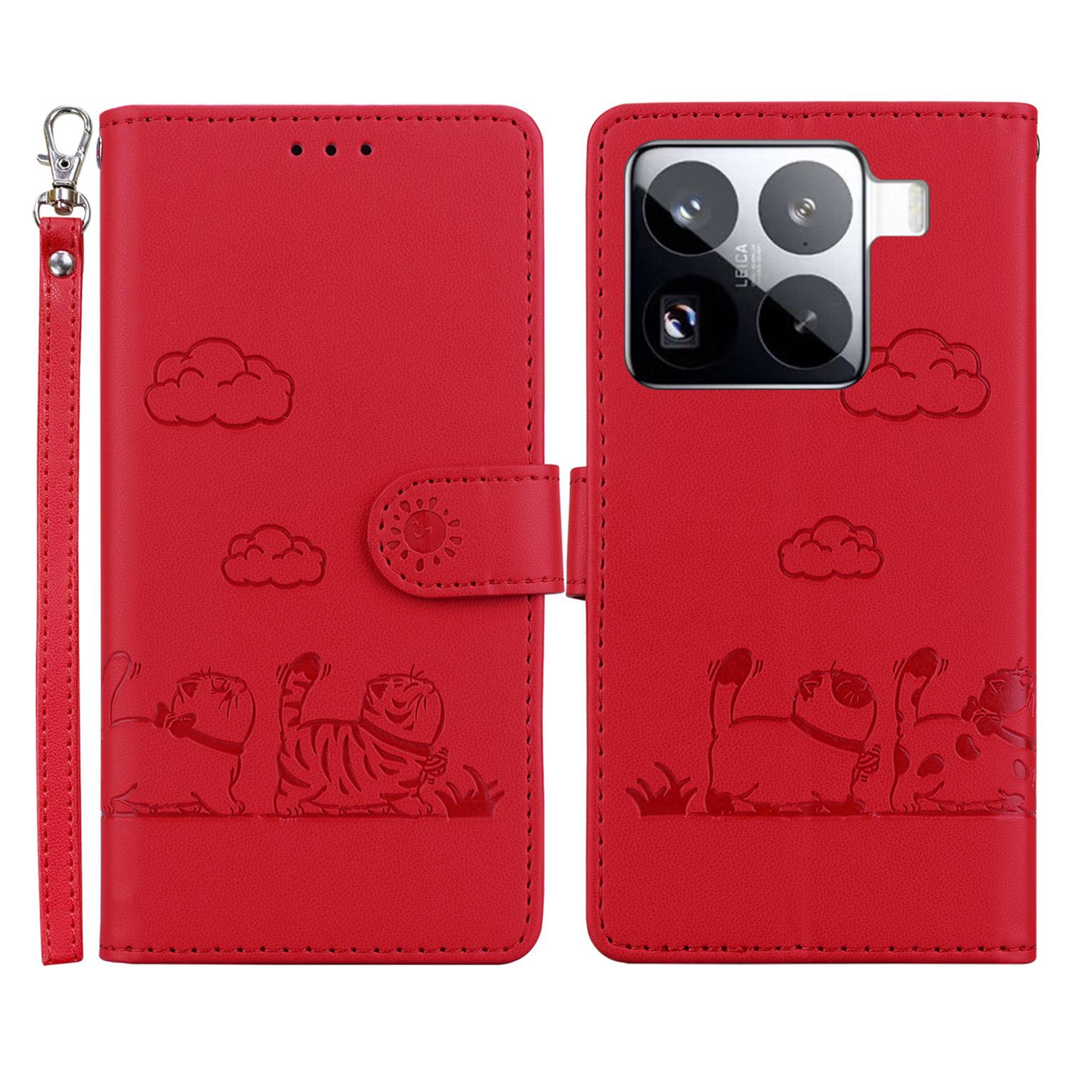 

Для Xiaomi 15 Pro Чехол с блокировкой RFID, узор с котенком, ТПУ+ПУ кожа, чехол для телефона Red