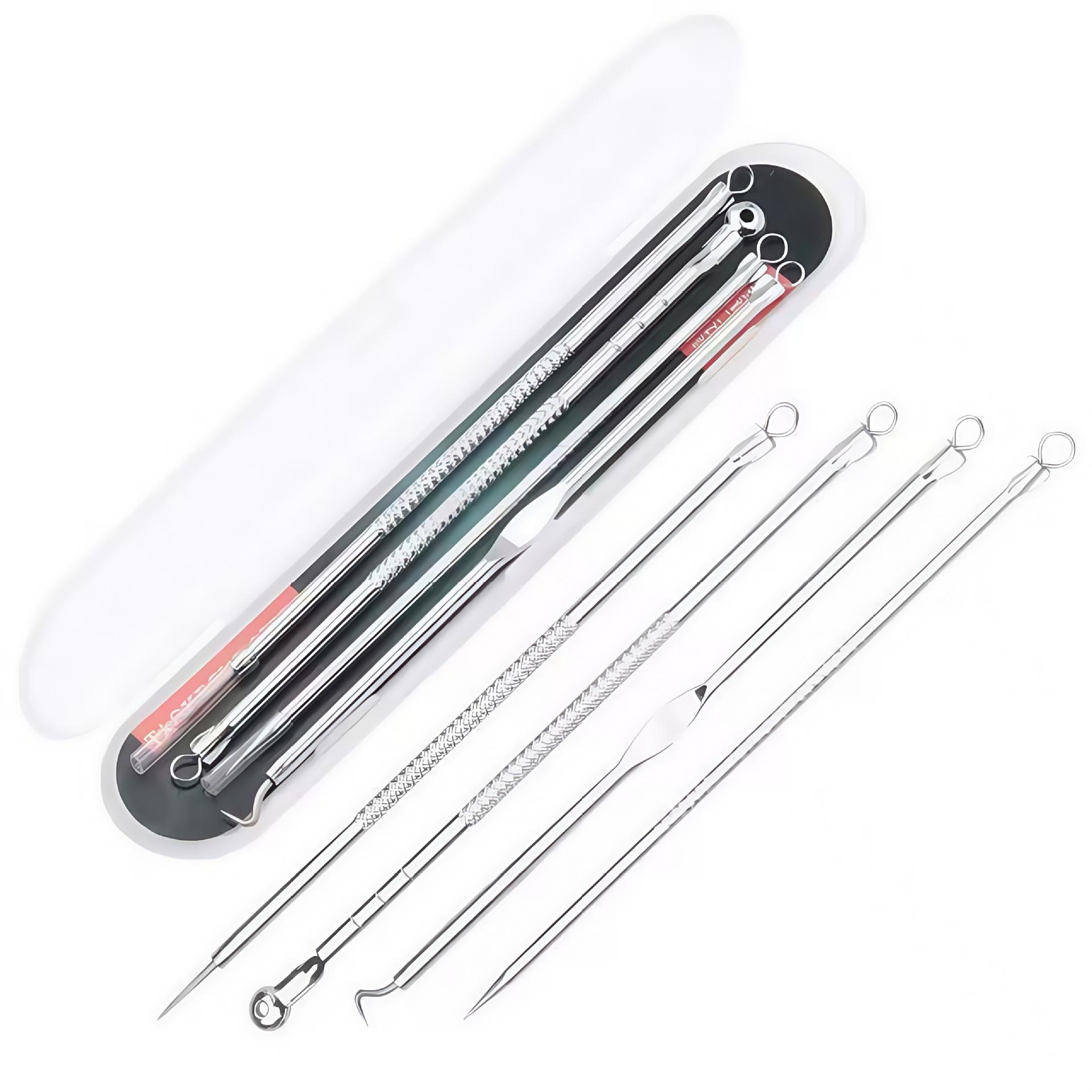 Stainless Steel 4-Piece Blackhead & Pimple Remover Set Hook Needle