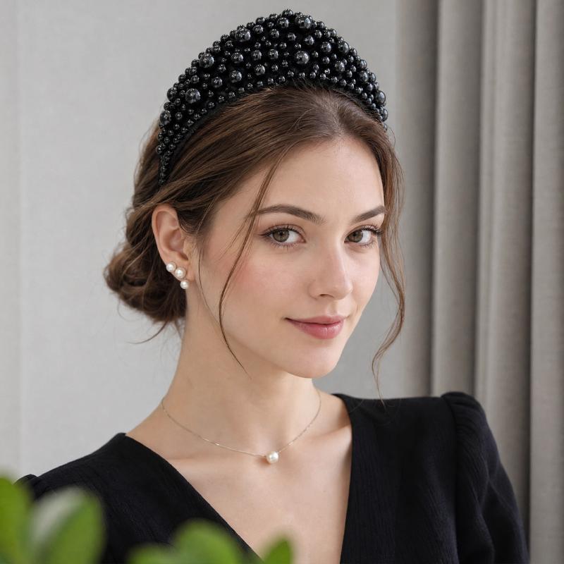 1Pcs Crystal Hairbands Luxurious Pearl Headbands Vintage Beaded Sponge Hair Hoop Handmade Anti-Slip Rhinestone Tiara Bridal