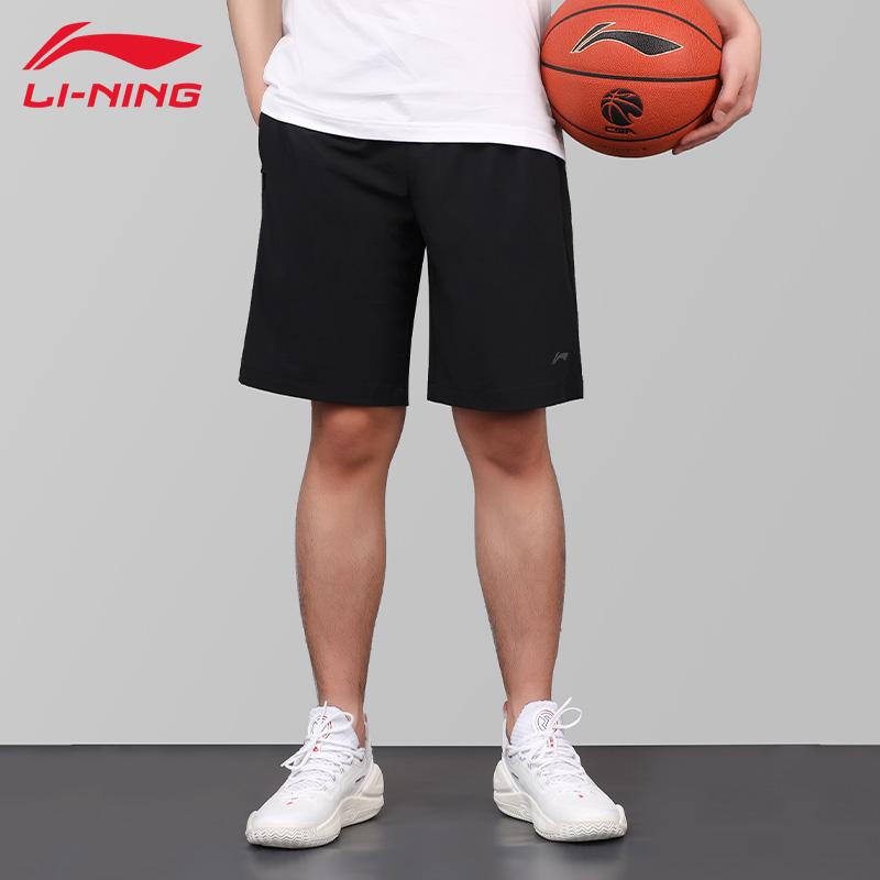 Li Ning Sports Lifestyle Series Solid Color Comfortable Versatile Simple Sports Shorts Men Shorts Black AKST763-1
